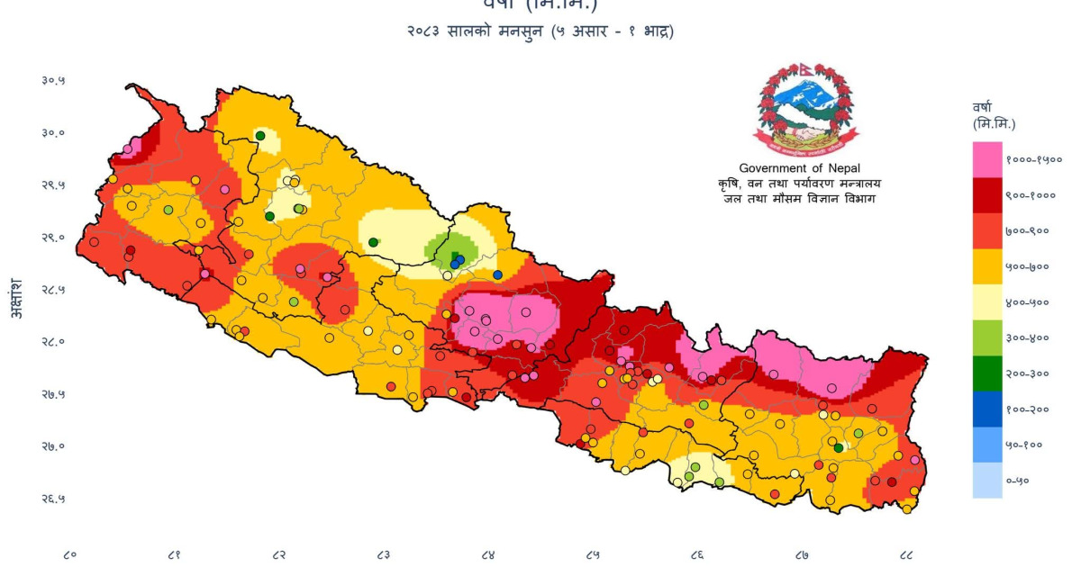 मनसुनको ६० दिनमा सरदरभन्दा कम वर्षा