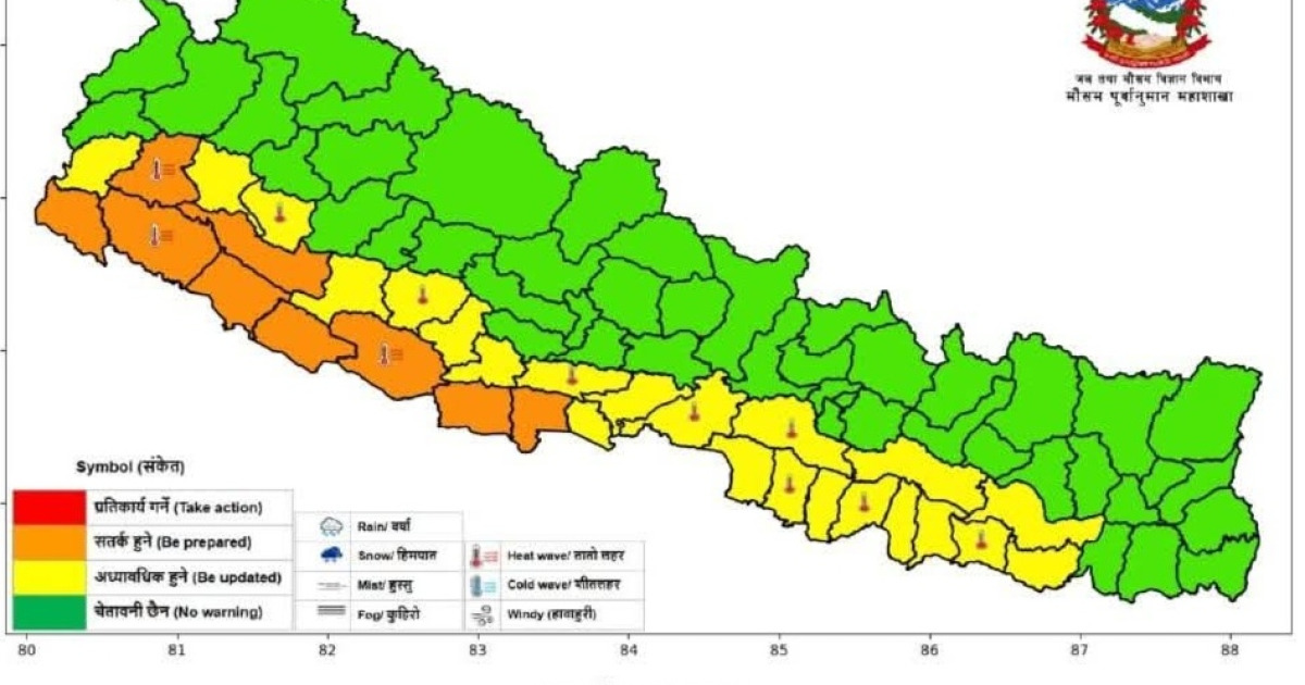 तराई क्षेत्रमा तातो दिन र गर्मीको लहरको चेतावनी, तापक्रम ४० डिग्री माथि पुग्ने सम्भावना