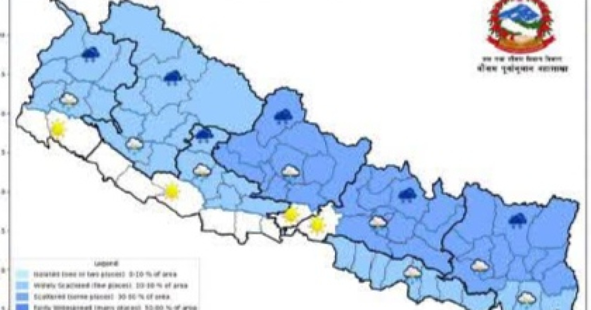 आज देशका अधिकांश हिमाली तथा पहाडी क्षेत्रमा वर्षा र हिमपात, बागमती र गण्डकीमा ताताे दिन