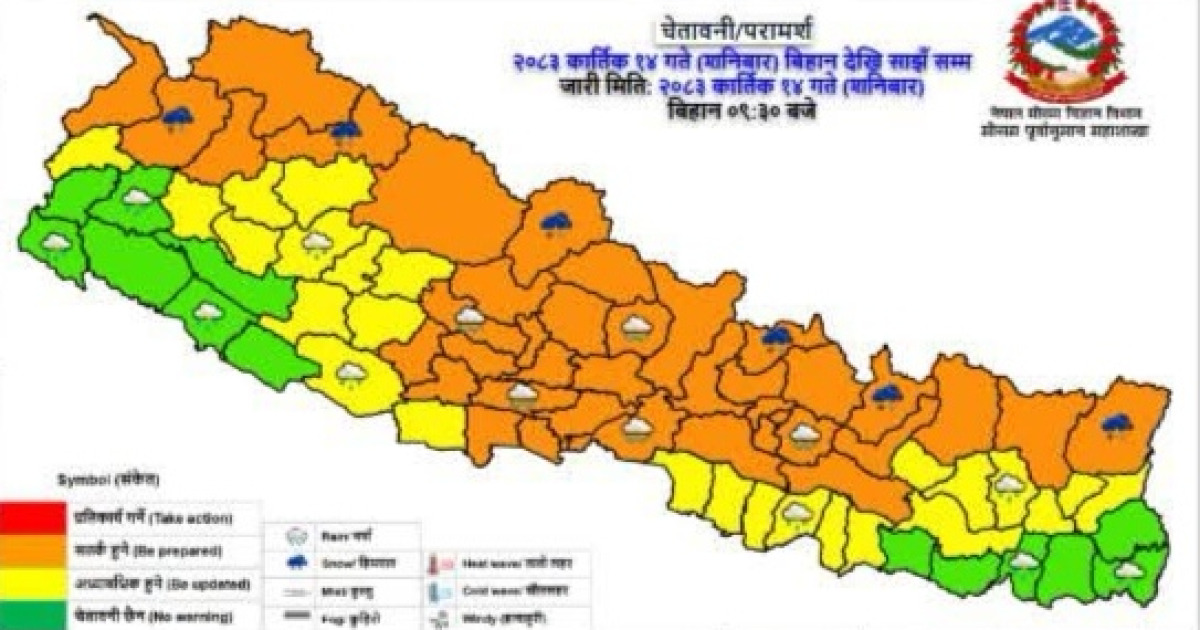 चक्रवातको प्रभाव आज पनि, पश्चिम नेपालसहित पहाडी क्षेत्रमा वर्षा र हिमपातको सम्भावना